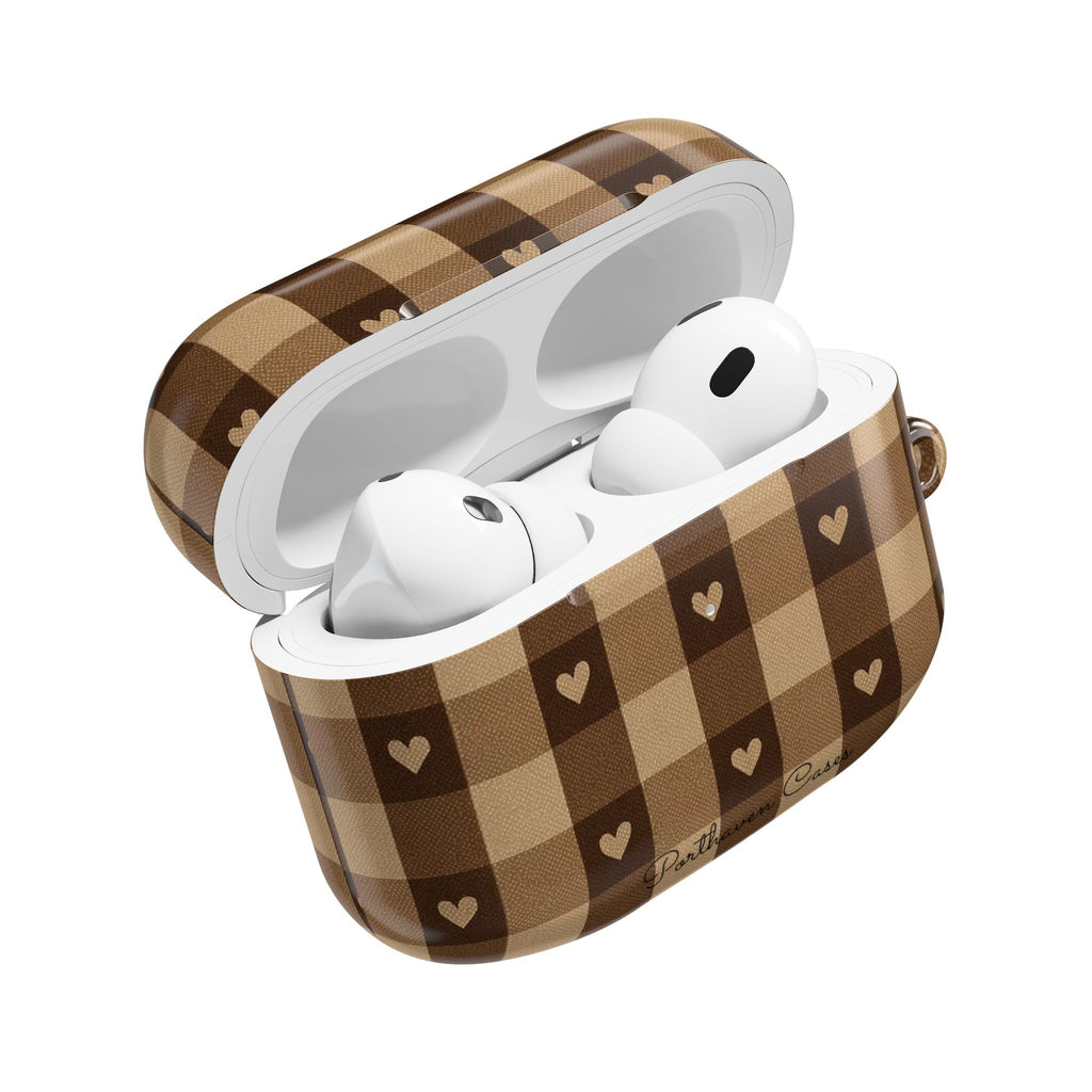Brown Gingham Hearts | AirPods Case